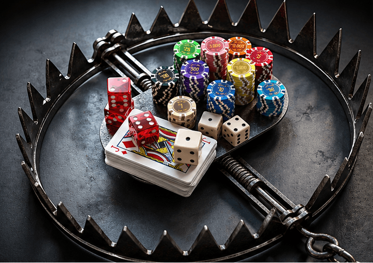 Gambling is a trap warning illustration � recognise the signs of problem gambling early